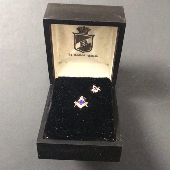 Vintage 14k gold Masonic tie pin and collar pin - Picture 2 of 8